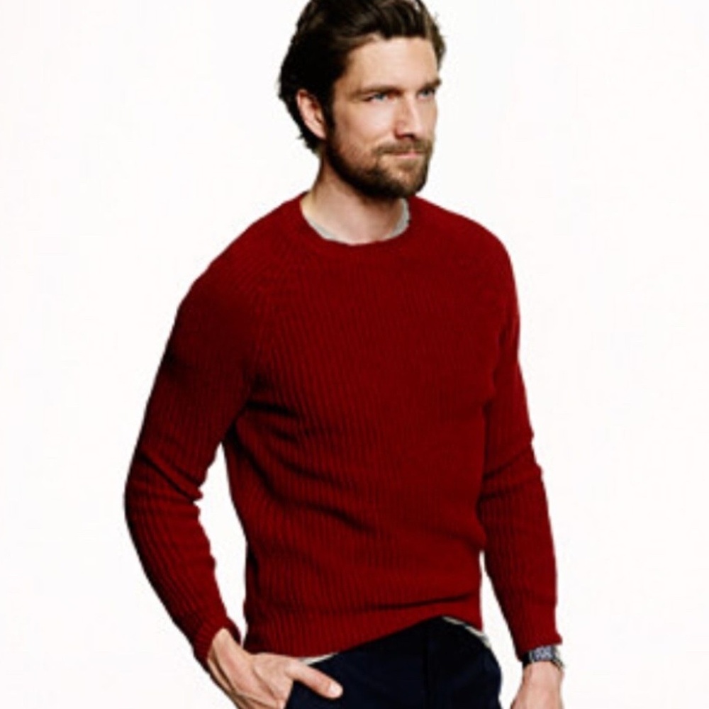 NWT J.Crew MEN knit Ribbed Cotton Sweater Crewneck VINTAGE BURGUNDY Size XL